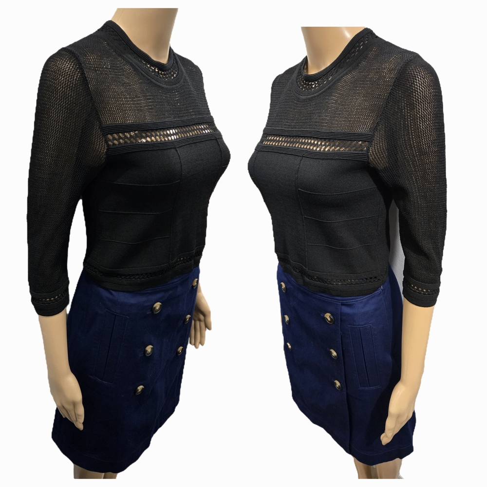 Alexis Black Mesh Panel Bandage Cropped Knit Top Size S - Picture 7 of 9